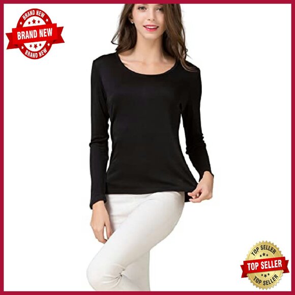 Women's Long Sleeve Mulberry Silk T-Shirt Crew Neck Blouse Undershirt - Picture 2 of 7